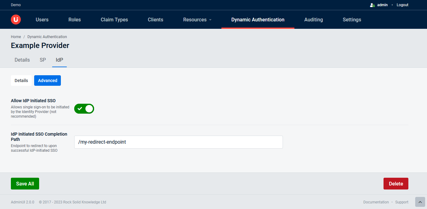 Editing a SAML Provider | AdminUI Documentation