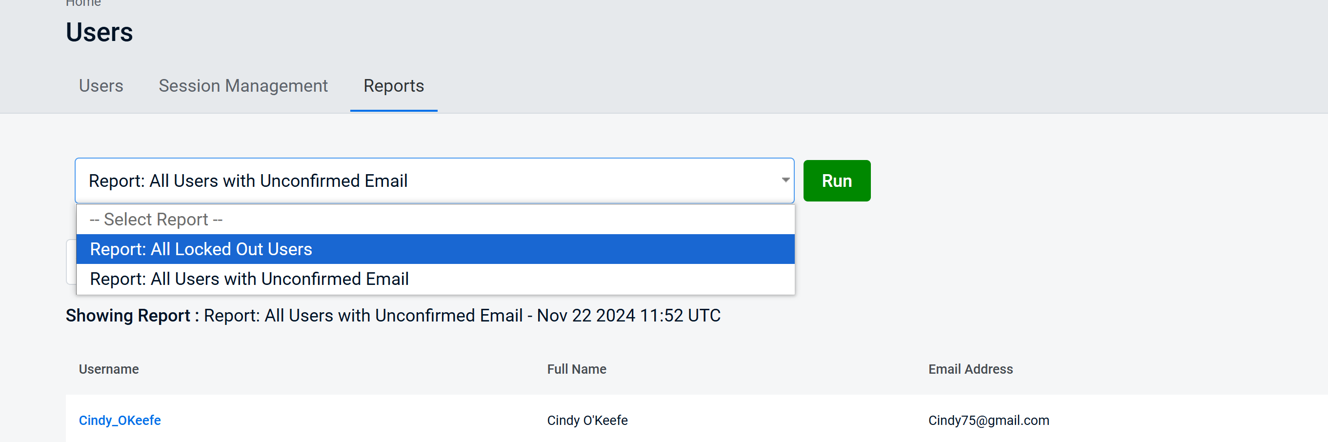 User Reports | AdminUI Documentation